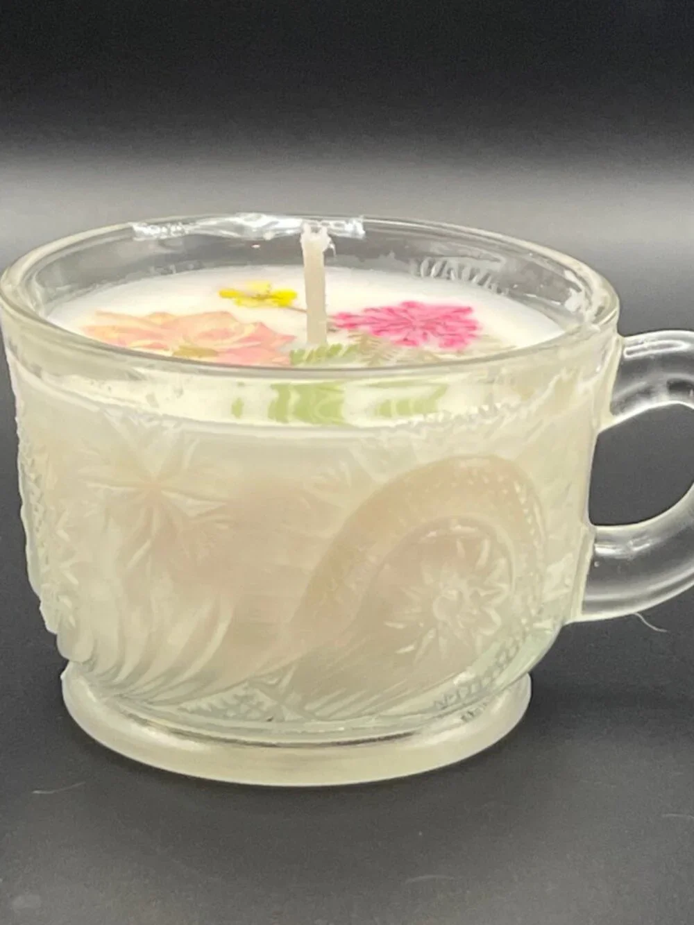 Peach Blossom Frosted Glass Teacup Candle